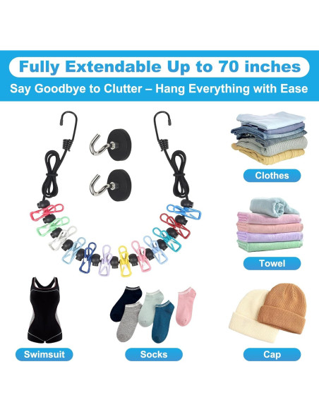 Cuerda de Ropa Magnética CruiSeaU con 12 Clips para Crucero