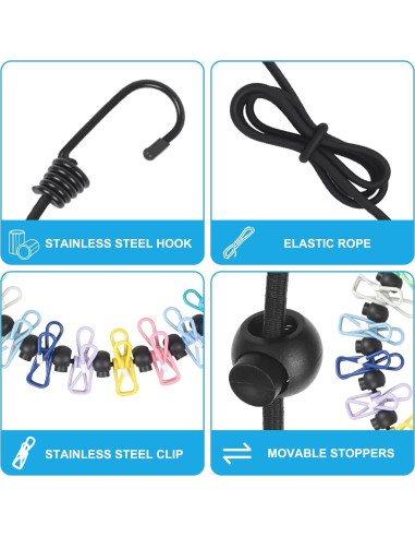 Cuerda de Ropa Magnética CruiSeaU con 12 Clips para Crucero