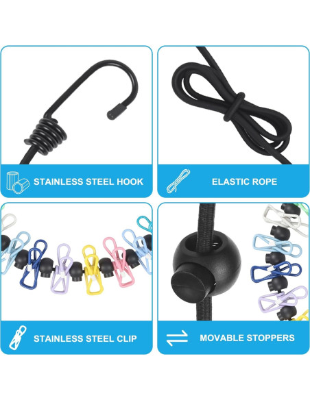 Cuerda de Ropa Magnética CruiSeaU con 12 Clips para Crucero