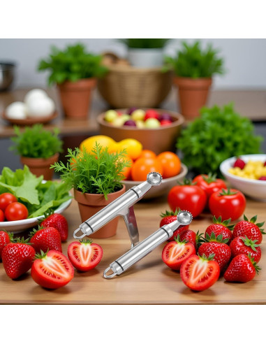 Juego de 2 Hullers de Acero Inoxidable Myuiao Multi-Función