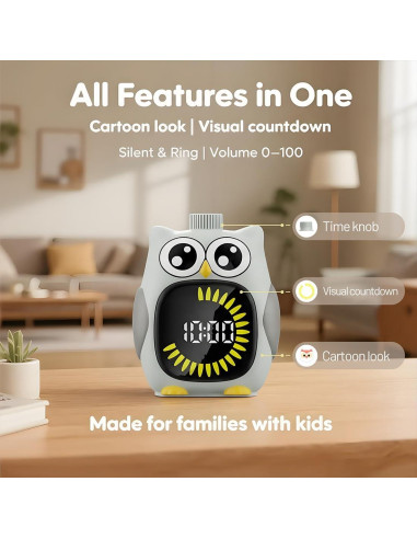 Temporizador Visual MayRoxe para Niños 99 Minutos Gris