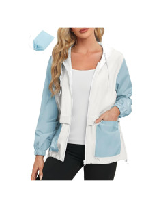 Chaqueta de Lluvia Ligera Zando para Mujeres Azul/Blanco T. Grande