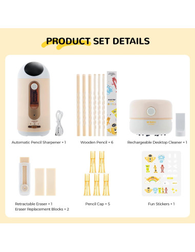 Conjunto de Papelería Eléctrica M&G HAPS2612 - Sacapuntas, Borrador y Aspiradora