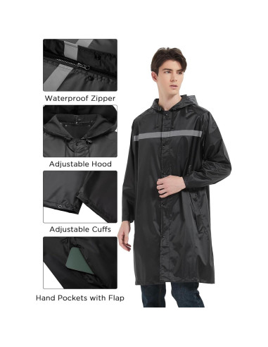 Abrigo de Lluvia Impermeable ProHydra XL Negro con Capucha