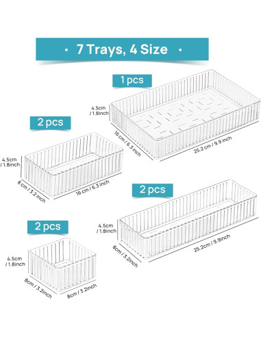 Organizadores de Cajones Vtopmart 7 PCS Transparentes 4 Tamaños