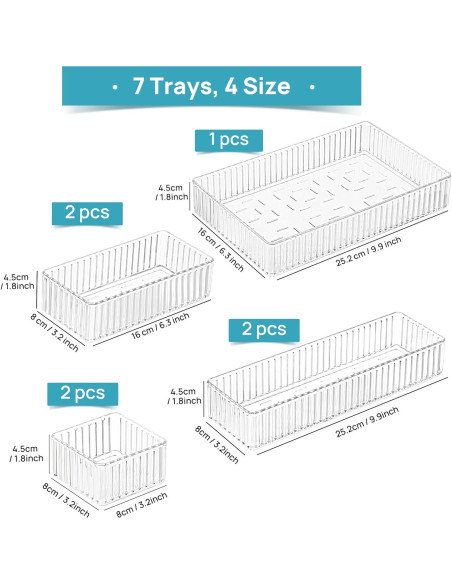 Organizadores de Cajones Vtopmart 7 PCS Transparentes 4 Tamaños