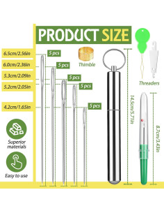 Agujas de Bordado FTEVEN 25PCS Ojo Grande Acero Inoxidable 2