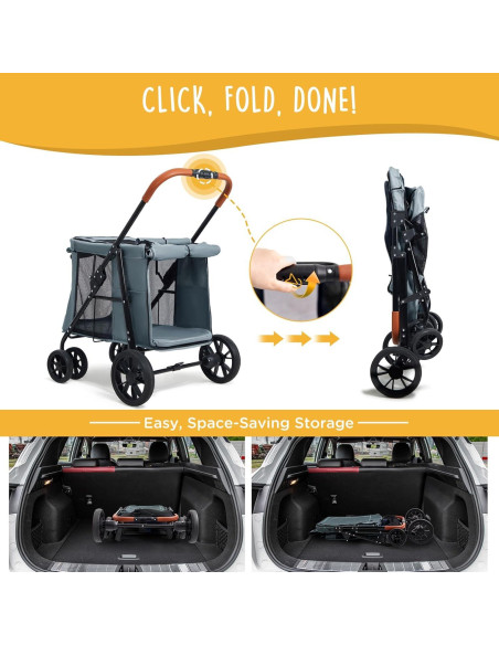 Carrito para Mascotas Canine Canyon Gris 4 Ruedas Plegable 25 kg