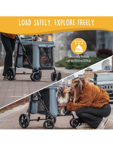 Carrito para Mascotas Canine Canyon Gris 4 Ruedas Plegable 25 kg