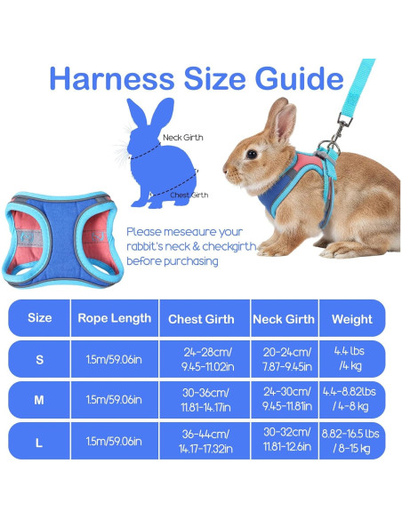 Arnés y Correa Ajustables Aiyorse para Conejos M Azul/Rosa Arnés y Correa Ajustables Aiyorse para Conejos M Azul/Rosa