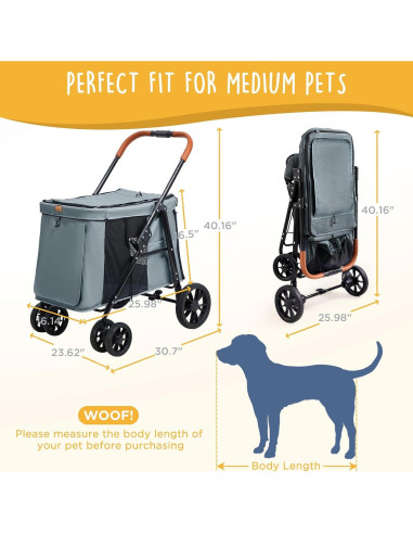 Carrito para Mascotas Canine Canyon Gris 4 Ruedas Plegable 25 kg