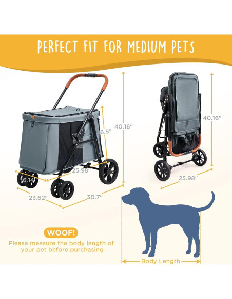 Carrito para Mascotas Canine Canyon Gris 4 Ruedas Plegable 25 kg