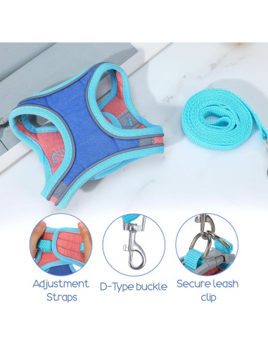 Arnés y Correa Ajustables Aiyorse para Conejos M Azul/Rosa