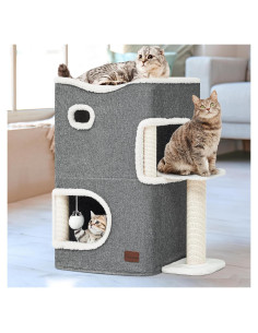 Casa para Gatos YITAHOME 2 Niveles con Rasguñador y Almohadilla
