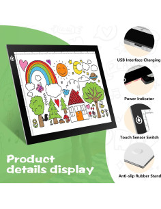 Mesa de Luz LED KIVOTAC A4 32x23 cm Brillo Ajustable USB 2