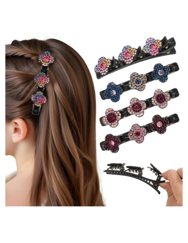 Clips de Pelo Trenzados JIEYAO con Cristales - 4 Piezas