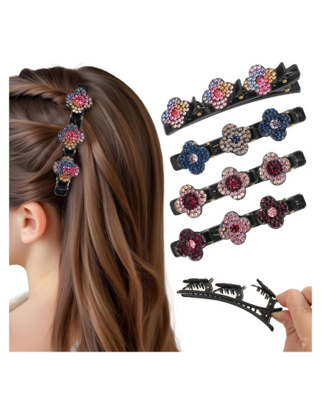 Clips de Pelo Trenzados JIEYAO con Cristales - 4 Piezas