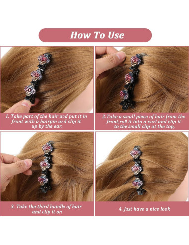 Clips de Pelo Trenzados JIEYAO con Cristales - 4 Piezas