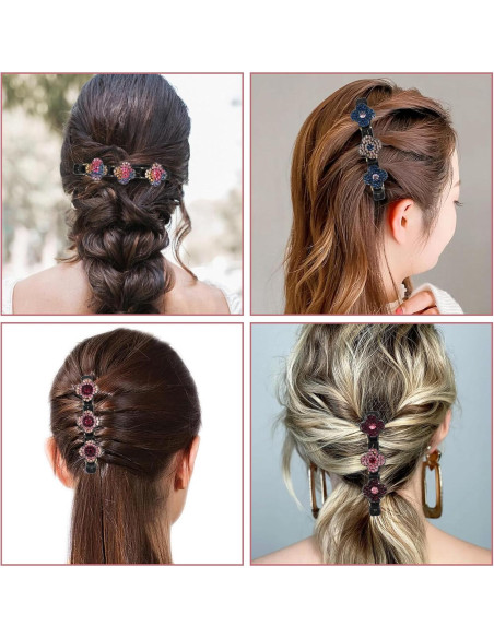 Clips de Pelo Trenzados JIEYAO con Cristales - 4 Piezas