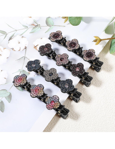 Clips de Pelo Trenzados JIEYAO con Cristales - 4 Piezas