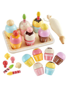 Juego de Cocina HERSITY Cupcakes de Madera para Niños 3-5 Años