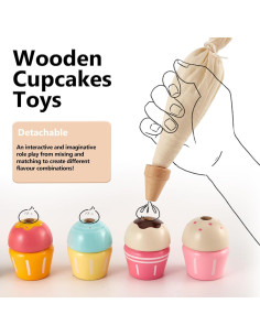 Juego de Cocina HERSITY Cupcakes de Madera para Niños 3-5 Años 2
