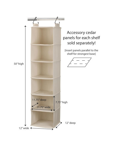 Organizador Colgante Cedarline 6 Estantes Lona Algodón Natural