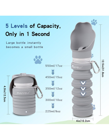 Botella de Agua Plegable para Perros MAIYELI 550ml Silicona