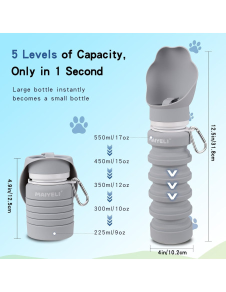 Botella de Agua Plegable para Perros MAIYELI 550ml Silicona