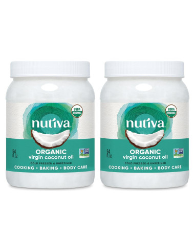 Aceite de Coco Orgánico Nutiva 54 oz Prensado en Frío Pack 2