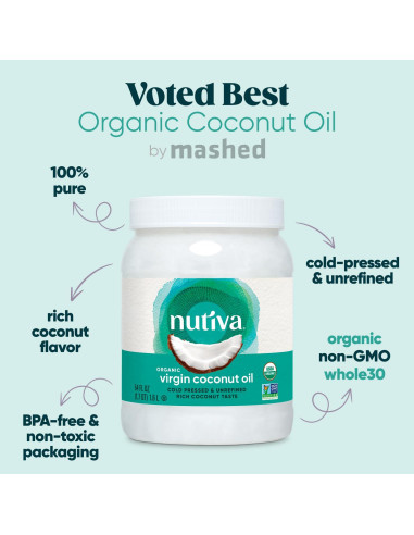 Aceite de Coco Orgánico Nutiva 54 oz Prensado en Frío Pack 2
