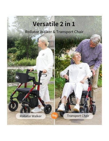Caminador y Silla de Ruedas VOCIC Z51 2 en 1 Plegable Rojo