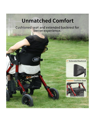 Caminador y Silla de Ruedas VOCIC Z51 2 en 1 Plegable Rojo
