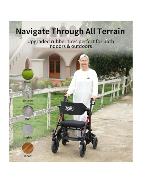 Caminador y Silla de Ruedas VOCIC Z51 2 en 1 Plegable Rojo