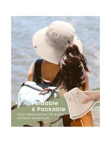 Sombrero de Sol FURTALK para Mujeres UPF 80+ Plegable Beige