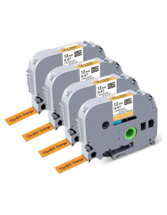 Cintas de Etiquetas BOYEEZON TZe-B31 4-Pack 12mm Negro Naranja