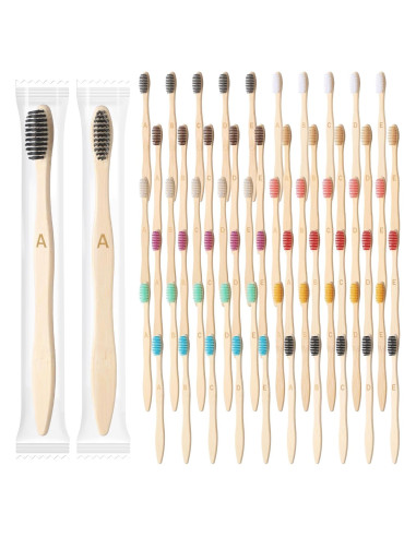 Cepillos de Dientes de Bambú Sieral 60 Pcs Suaves 19 cm