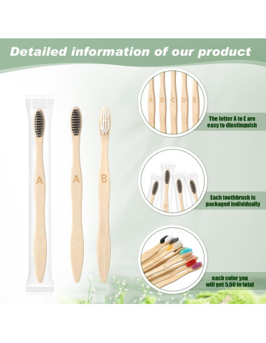 Cepillos de Dientes de Bambú Sieral 60 Pcs Suaves 19 cm