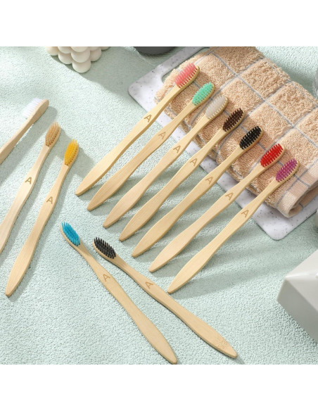 Cepillos de Dientes de Bambú Sieral 60 Pcs Suaves 19 cm