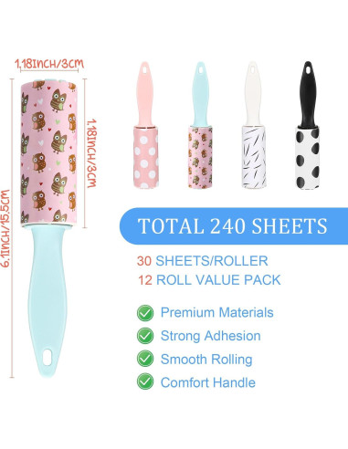 Hushee 12 Mini Rodillos Quitapelusas para Mascotas 360 Hojas