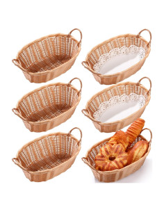 Cestas de Pan de Mimbre Tioncy - 6 Pcs Ovaladas con Forros