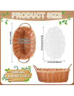 Cestas de Pan de Mimbre Tioncy - 6 Pcs Ovaladas con Forros 2