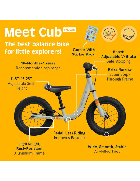 Bicicleta de Equilibrio Retrospec Cub Plus para Niños 18 Meses a 4 Años