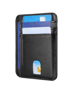 Cartera delgada LOUEBICA de cuero con bloqueo RFID - Negro