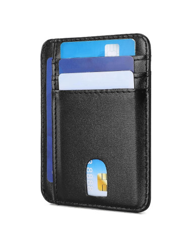 Cartera delgada LOUEBICA de cuero con bloqueo RFID - Negro