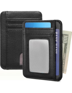 Cartera delgada LOUEBICA de cuero con bloqueo RFID - Negro 2