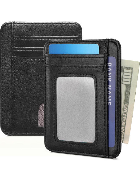 Cartera delgada LOUEBICA de cuero con bloqueo RFID - Negro