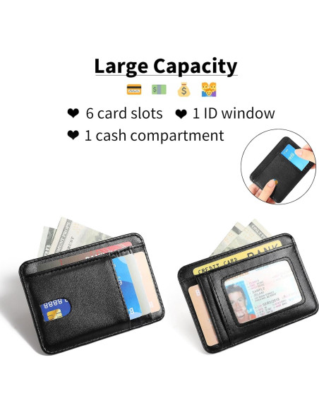 Cartera delgada LOUEBICA de cuero con bloqueo RFID - Negro