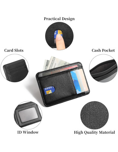 Cartera delgada LOUEBICA de cuero con bloqueo RFID - Negro