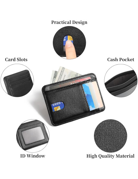 Cartera delgada LOUEBICA de cuero con bloqueo RFID - Negro